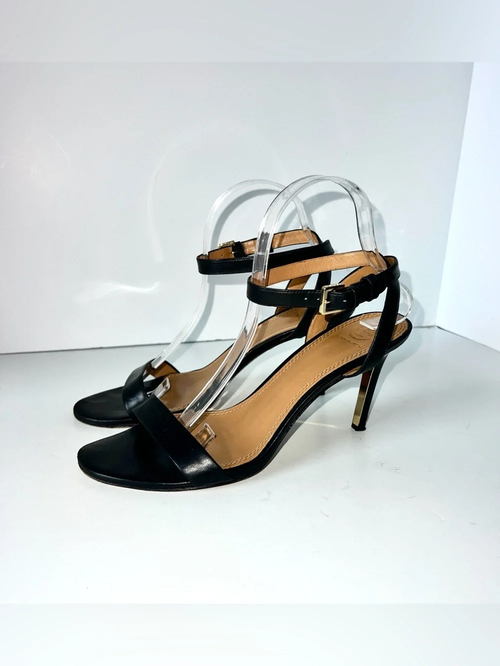 Tory Burch Elana black leather strappy heel sandal Sz 9